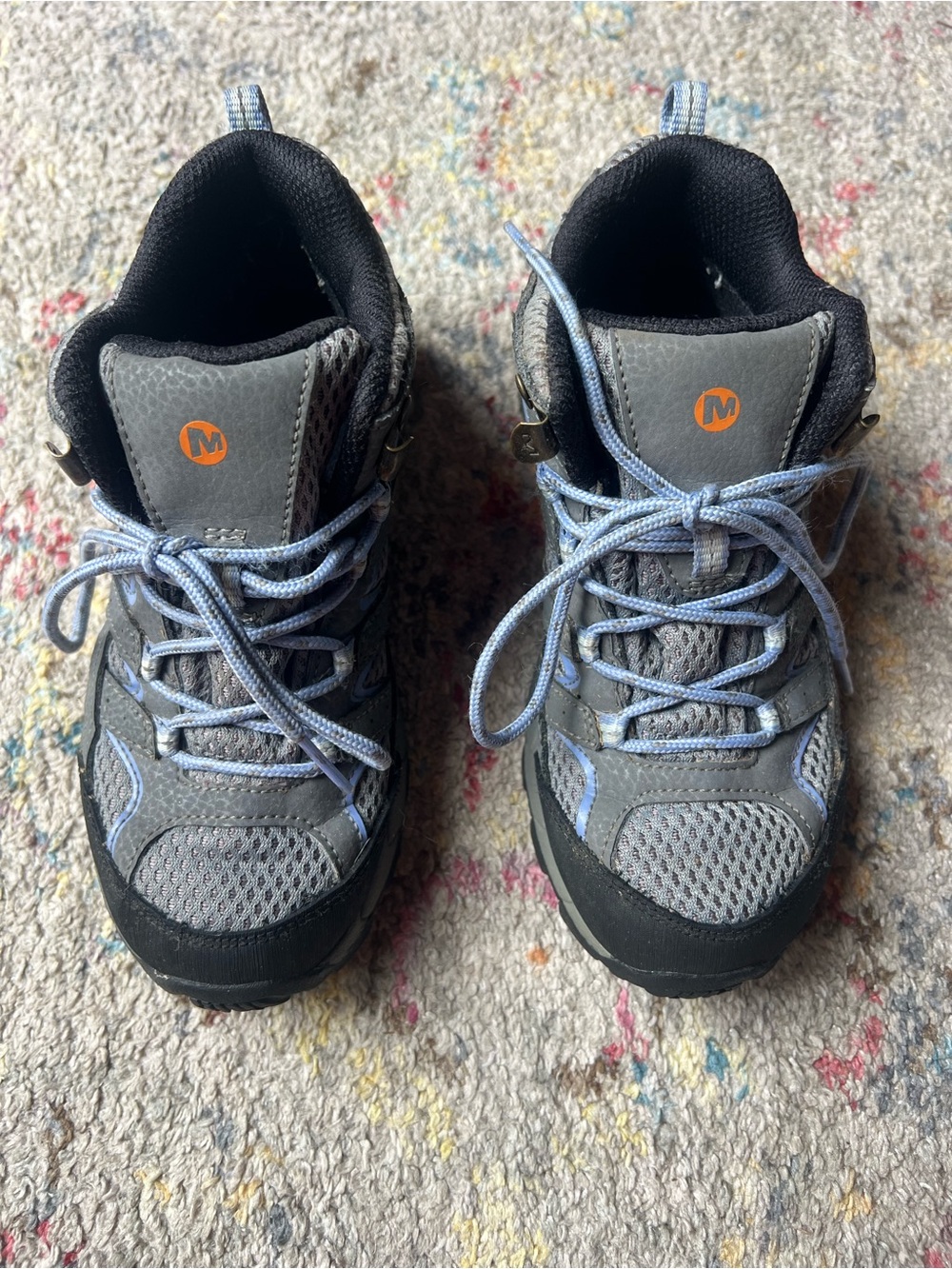 Merrell Gray and Light Blue Kids Trail Sneakers